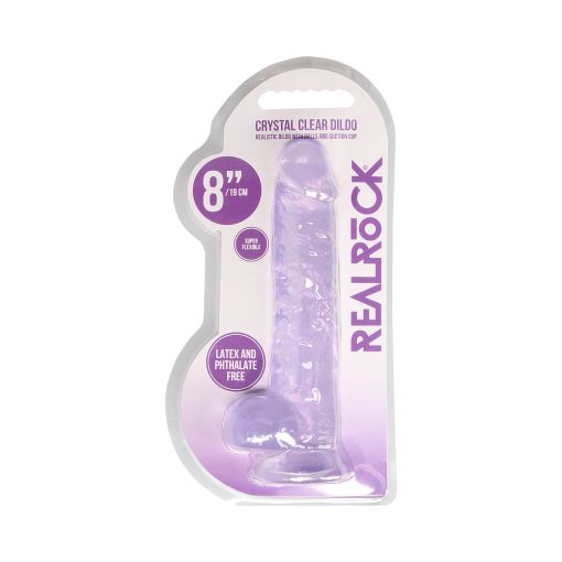 Realrock Crystal Clear Realistic 8 In. Dildo With Balls And Suction Cup Purple - Image 8
