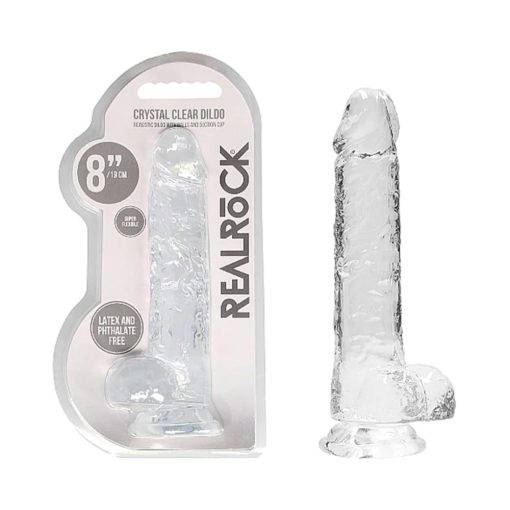 Realrock Crystal Clear Realistic 8 In. Dildo With Balls And Suction Cup Clear