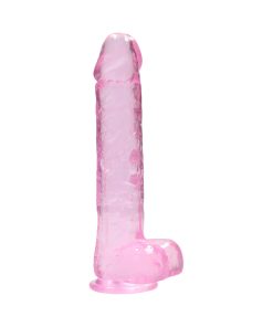 Realrock Crystal Clear Realistic 9 In. Dildo With Balls And Suction Cup Pink