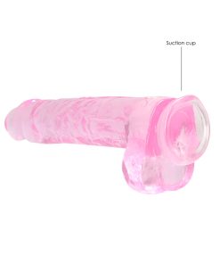 Realrock Crystal Clear Realistic 9 In. Dildo With Balls And Suction Cup Pink
