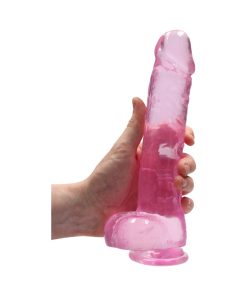 Realrock Crystal Clear Realistic 9 In. Dildo With Balls And Suction Cup Pink