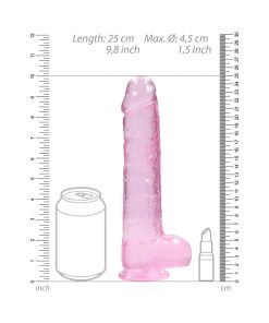 Realrock Crystal Clear Realistic 9 In. Dildo With Balls And Suction Cup Pink