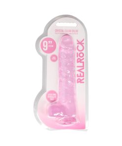 Realrock Crystal Clear Realistic 9 In. Dildo With Balls And Suction Cup Pink
