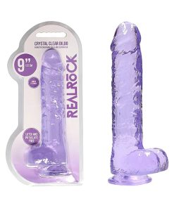 Realrock Crystal Clear Realistic 9 In. Dildo With Balls And Suction Cup Purple