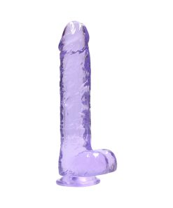 Realrock Crystal Clear Realistic 9 In. Dildo With Balls And Suction Cup Purple