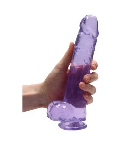 Realrock Crystal Clear Realistic 9 In. Dildo With Balls And Suction Cup Purple