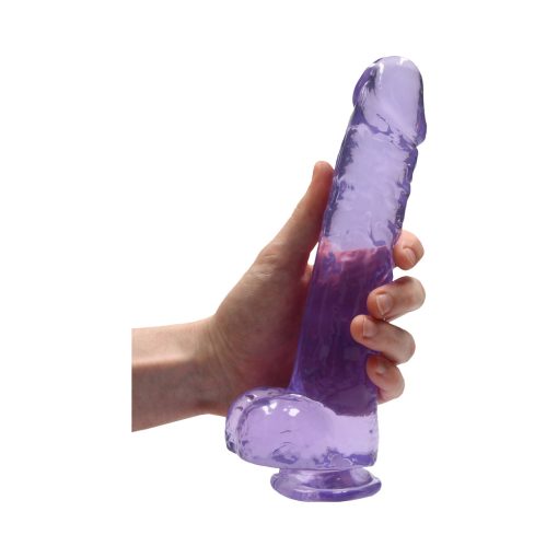 Realrock Crystal Clear Realistic 9 In. Dildo With Balls And Suction Cup Purple - Image 6