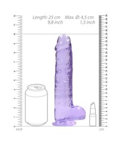 Realrock Crystal Clear Realistic 9 In. Dildo With Balls And Suction Cup Purple