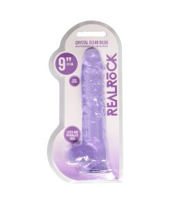Realrock Crystal Clear Realistic 9 In. Dildo With Balls And Suction Cup Purple