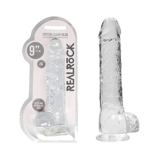Realrock Crystal Clear Realistic 9 In. Dildo With Balls And Suction Cup Clear