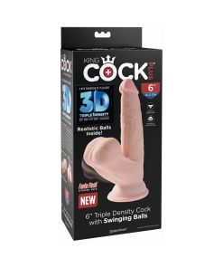 King Cock Plus 6 In. Triple-Density Cock With Swinging Balls Dildo Beige