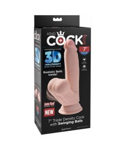 King Cock Plus 7 In. Triple-Density Cock With Swinging Balls Dildo Beige