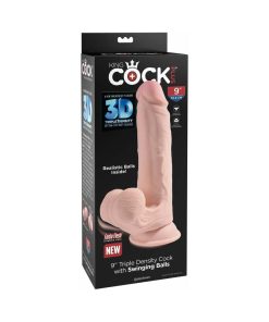 King Cock Plus 9 In. Triple-Density Cock With Swinging Balls Dildo Beige