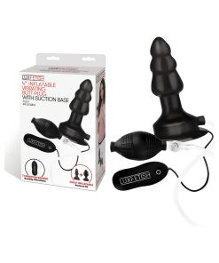 Lux Fetish 4 In. Inflatable Vibrating Butt Plug With Suction Base Remote-Controlled