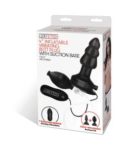 Lux Fetish 4 In. Inflatable Vibrating Butt Plug With Suction Base Remote-Controlled