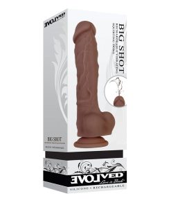 Evolved Big Shot Rechargeable Vibrating 8 In. Silicone Squirting Dildo Brown