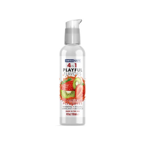Swiss Navy 4 In 1 Playful Flavors Straw-Kiwi Pleasures 4 Oz.