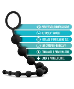 Anal Adventures Platinum Silicone 10 Anal Beads Black
