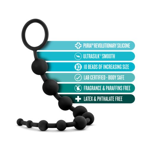 Anal Adventures Platinum Silicone 10 Anal Beads Black - Image 5