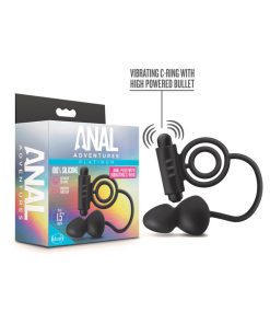Anal Adventures Platinum Silicone Anal Plug With Vibrating C-Ring Black