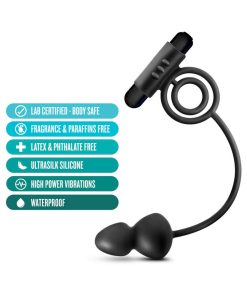 Anal Adventures Platinum Silicone Anal Plug With Vibrating C-Ring Black
