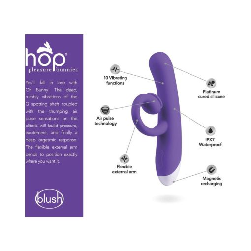 Hop Oh Bunny Rechargeable Silicone Air Pulse Dual Stimulation Vibrator Midnight - Image 4