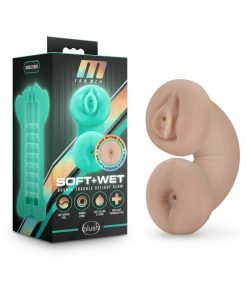 M For Men Soft + Wet Double Trouble Glow In The Dark Self-Lubricating Stroker Beige