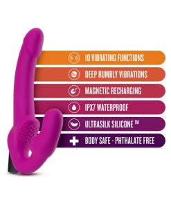 Temptasia Estella 9.5 In. Silicone Strapless Strap-On Dildo With Bullet Vibrator Pink