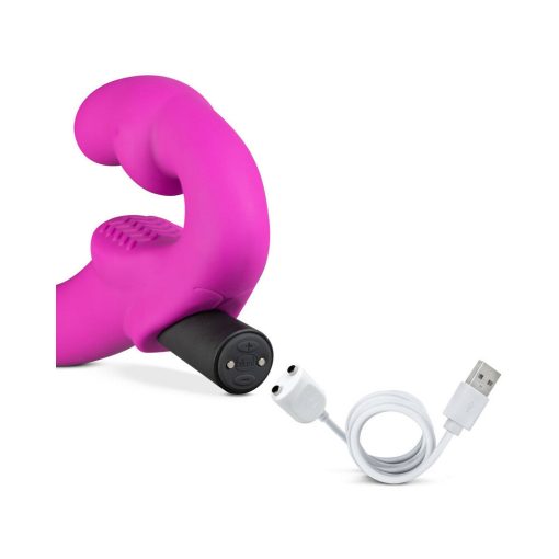 Temptasia Estella 9.5 In. Silicone Strapless Strap-On Dildo With Bullet Vibrator Pink - Image 6