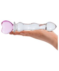 Glas 8 In. Sweetheart Glass Dildo With Pink Heart-Shaped Handle
