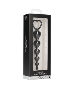 Ouch! Silicone Anal Heart Beads Black