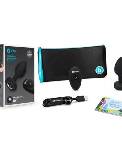 B-Vibe Vibrating Jewel Rechargeable Remote-Controlled Anal Plug With Gem Base Black Diamond M/L