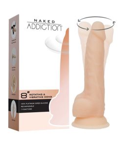 Naked Addiction 8 In. Rotating & Vibrating Dildo With Remote Beige