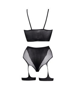 Le Desir Bliss 2-Piece Fishnet Bra & Gartered Panty Set Black O/S