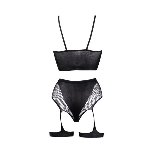 Le Desir Bliss 2-Piece Fishnet Bra & Gartered Panty Set Black O/S - Image 7