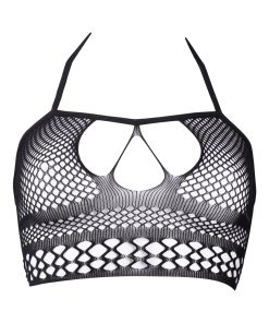 Le Desir Bliss Strappy Fishnet Halter Top Black O/S