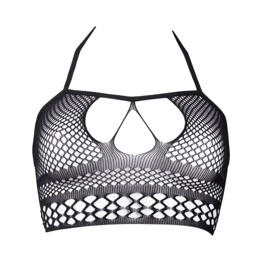 Le Desir Bliss Strappy Fishnet Halter Top Black O/S - Image 6