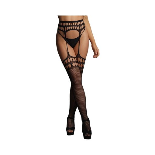 Le Desir Garter Belt Stockings With Open Design Black O/S - Image 2