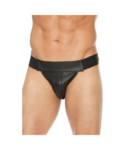 Shots Premium Leather Plain Front Zip Jock Black S/M Hanging