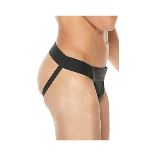 Shots Premium Leather Plain Front Zip Jock Black S/M Hanging - Image 2