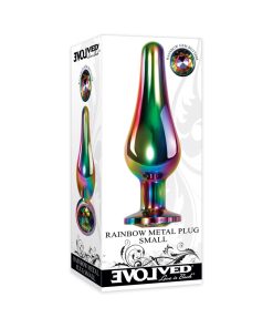 Evolved Rainbow Metal Anal Plug With Rainbow Gemstone Base Small