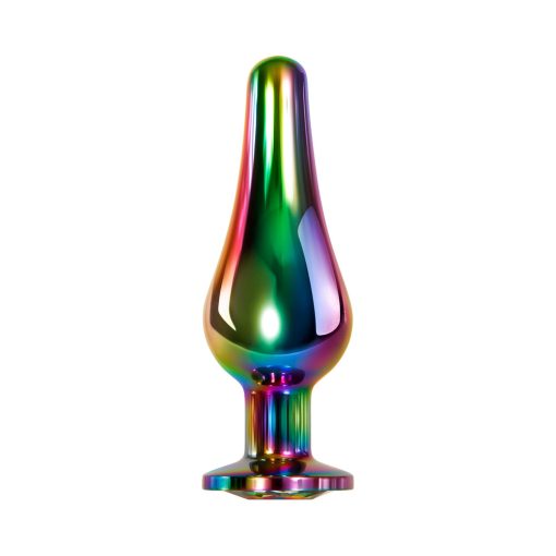 Evolved Rainbow Metal Anal Plug With Rainbow Gemstone Base Small - Image 2