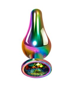 Evolved Rainbow Metal Anal Plug With Rainbow Gemstone Base Small