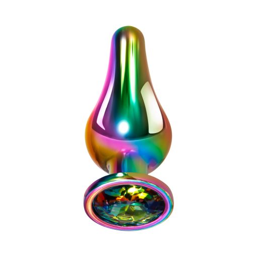 Evolved Rainbow Metal Anal Plug With Rainbow Gemstone Base Small - Image 3