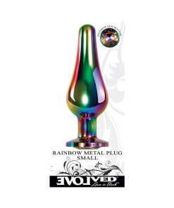 Evolved Rainbow Metal Anal Plug With Rainbow Gemstone Base Small