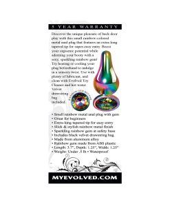 Evolved Rainbow Metal Anal Plug With Rainbow Gemstone Base Small