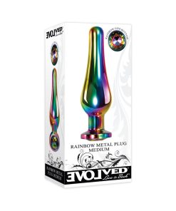 Evolved Rainbow Metal Anal Plug With Rainbow Gemstone Base Medium