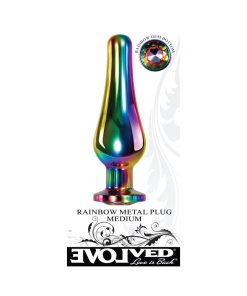 Evolved Rainbow Metal Anal Plug With Rainbow Gemstone Base Medium