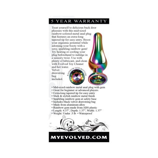 Evolved Rainbow Metal Anal Plug With Rainbow Gemstone Base Medium - Image 6