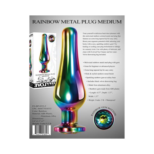 Evolved Rainbow Metal Anal Plug With Rainbow Gemstone Base Medium - Image 7